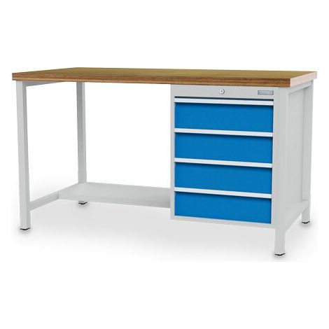 Kastenwerkbank Breite 1500 mm, R18-24, 4 x Schublade, 1 x Stahlfachboden halbe Tiefe Maße in mm (BxTxH): 1500 x 750 x 959 (1/4)