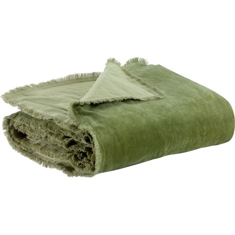 VIVARAISE - Édredon uni Vivaraise Fara en coton 100% - Olive - 85 x 200 cm (1/4)