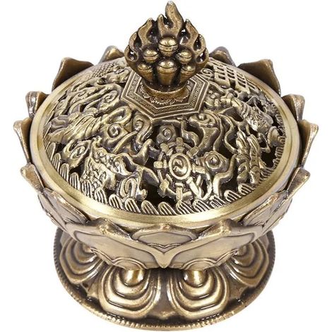 Bruleur Encens Charbon, Alliage de Zinc Brûleur d'encens Vintage Lotus, pour cônes, maison & bureau - 2,71 x 7 cm - Bronze - Bronze (1/5)