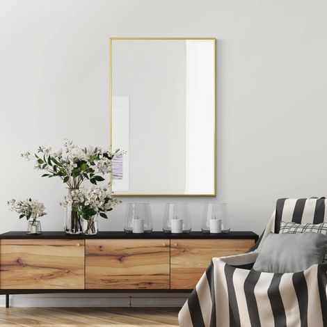 Grand miroir mural moderne doré mat gamme Manhattan 92 x 61,5 cm (1/5)