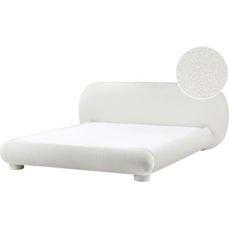 Letto minimalista in stile retrò 180 x 200 cm con rivestimento in bouclé bianco sporco Bayel