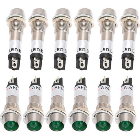 Packung mit 10 grünen 24V DC-Kontrollleuchten, Edelstahlgehäuse, 8mm Durchmesser. (1/5)