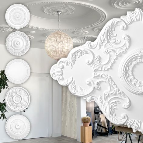 Rosone di stucco - Rosone da soffitto in schiuma dura PU, robusto - Hexim Perfect Series 1: B2023 - 940 x 660 mm