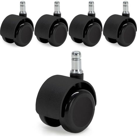 5 roulettes auto-freinantes pour fauteuil de bureau, diamètre 50 mm, tige 11 mm, pour sols durs, parquet, carrelage (1/5)