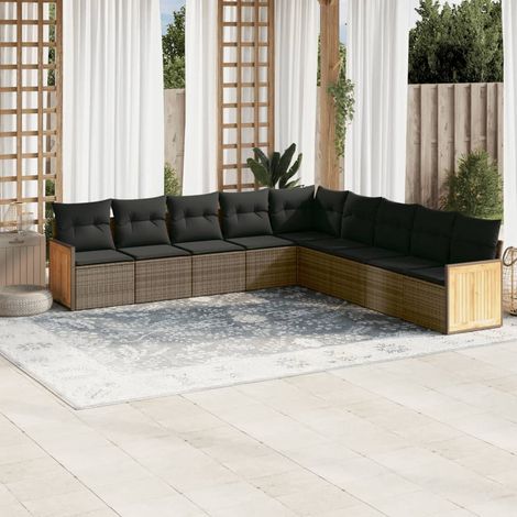 【Ensemble Jardin】Meubles d'extérieur 9 Pièces Tressé Résine Gris avec Coussins Lavables, Table Acacia, Sièges Confortables, Résistant aux Intempéries pour Terrasse, Modulable (1/5)