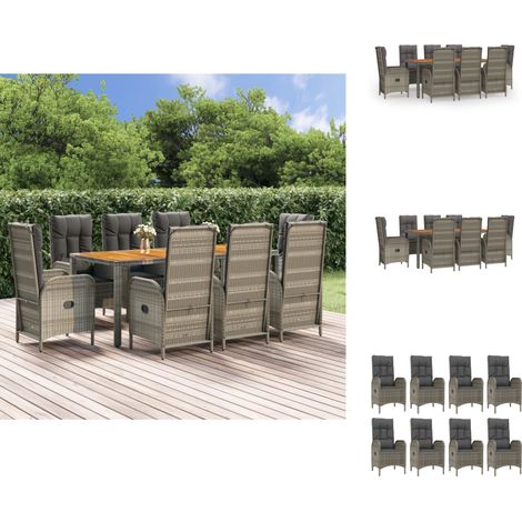 Gartenmöbel-Sets - Living 9-tlg. Garten-Essgruppe mit Kissen Grau Poly Rattan (1/5)