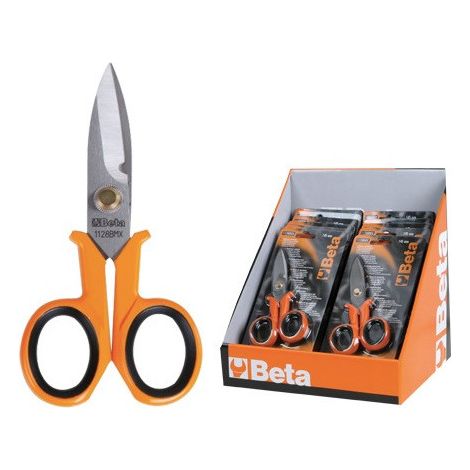 Beta 1128BMX - Tijeras de electricista, hojas rectas de acero inoxidable, con microdentado