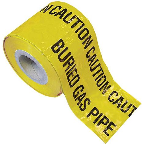 Faithfull Gas Warning Tape 150mm x 365m - Yellow with Black Warning Text Model 0026150365YGATB