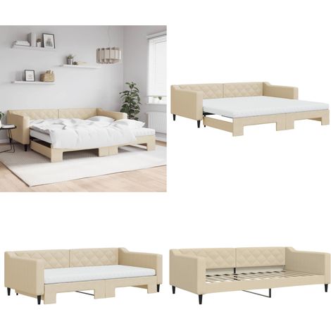 vidaXL Tagesbett Ausziehbar mit Matratzen Creme 100x200 cm Stoff