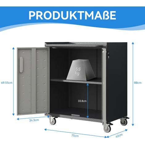 Armoire de rangement de garage en métal robuste avec roulettes – rangement d’outils solide et durable, 75 × 42 × 88 cm, pour garage, bureau et maison (1/5)