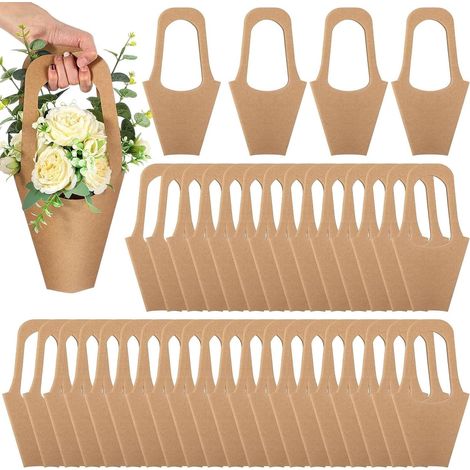 Set of 20 kraft paper gift bags with handles for flower bouquets for weddings, Valentine's Day, florists (1/5)