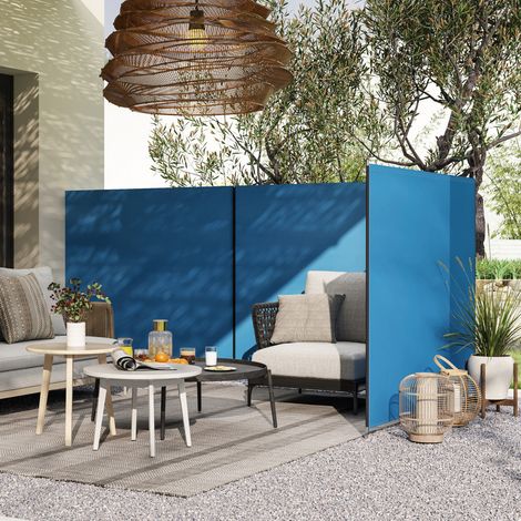 Paravento per campeggio, schermo per la privacy con 4 pali in acciaio e borsa per il trasporto, protezione per la spiaggia, il giardino, il campeggio, 540 x 150 cm, blu
