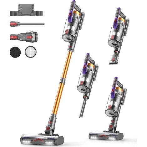 Aspirateur sans fil 50 000 Pa/600 W, 75 min, sans sac, 1,8 l, avec écran LED et brosse anti-nœuds, pour poils d'animaux, sols durs, tapis, voiture (1/5)