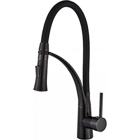 Grifo de fregadero de cocina, grifo de cocina de aleación de zinc con cabezal rociador extraíble, aleación de zinc negra (1/4)