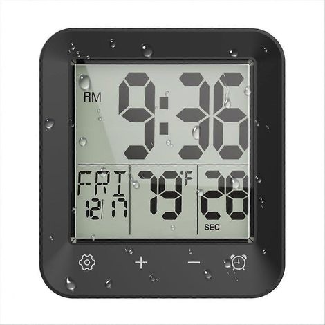 Horloge de douche étanche avec minuteur de salle de bain, horloge murale numérique avec compte à rebours, support de suspension à ventouse pour enfants et adultes (1/5)