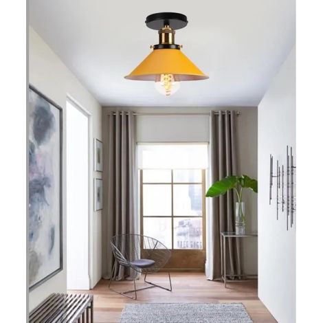 U-DO Plafonnier Intérieur Moderne E27 Lampe de Plafonde en Métal Jaune Foncé 22cm Lustre Luminaire Illuminé pour Salon Cuisine (1/4)