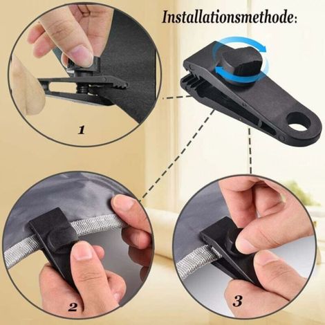 Lot de 10 clips pour bâche, auvent, crochet noir (1/4)
