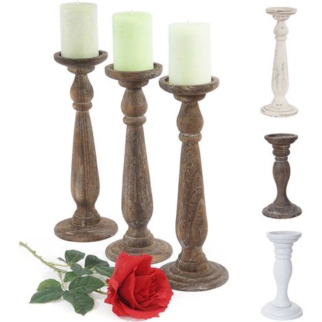 3x bougeoir, chandelier T360, style shabby, vintage, hauteur 35cm - marron naturel (1/5)