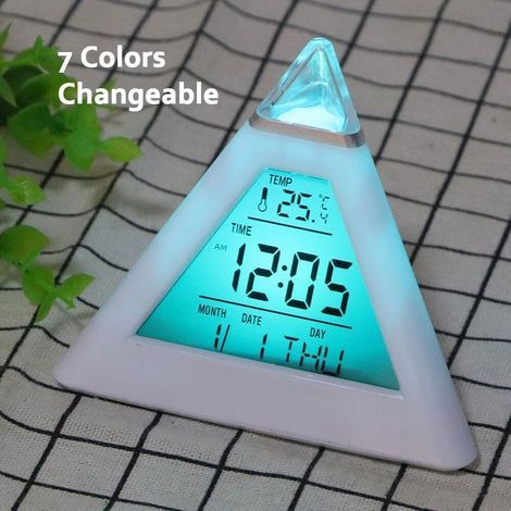 LED-Tischuhr mit Temperatur- und Wochentagsanzeige, 7-farbiger digitaler Wecker