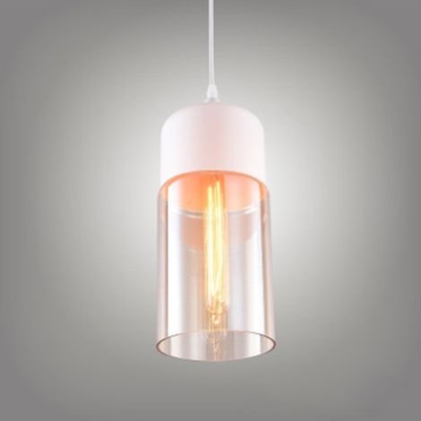 Suspension Design Cylindre Allongé Style Retro Vintage Contemporain , Lustre Abat-jour en Verre Corde ajustable Luminaire Salle à manger Chambre à Coucher Salon Bar, Blanc fumé (1/5)