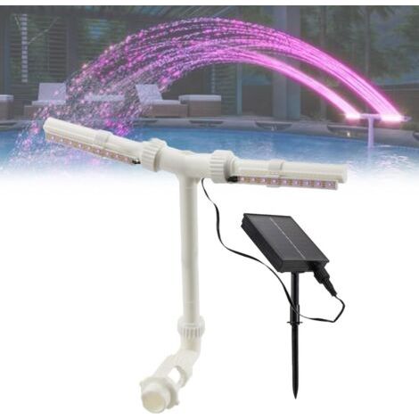 Fontaine solaire de piscine avec éclairage LED dynamique – Télécommande RF – Autonomie 12h – Installation facile – Arroseur réglable (1/5)