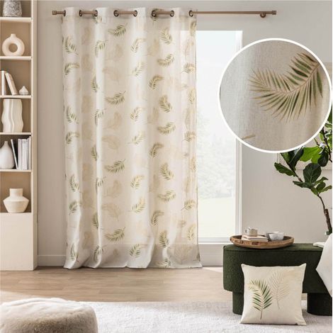 Rideau à œillets imprimé métallisé sauge – 140 x 240 cm – Polycoton - 140x240cm - Vert sauge