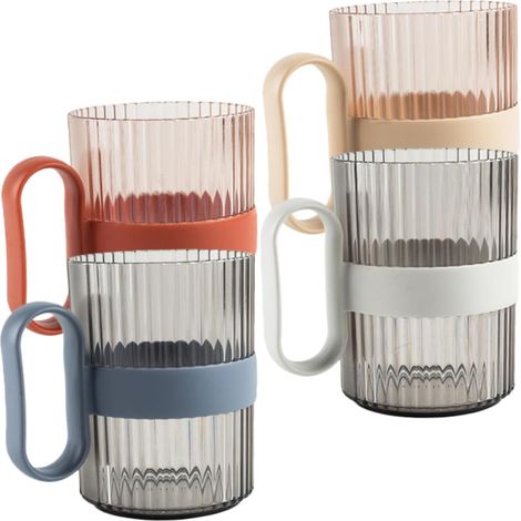 Lntyq 4-teiliges Set wiederverwendbarer Zahnbürstenbecher, Hellgrau, Khaki, Rot und Blau, Kunststoff, 11 x 10,5 x 7,5 cm (1/5)