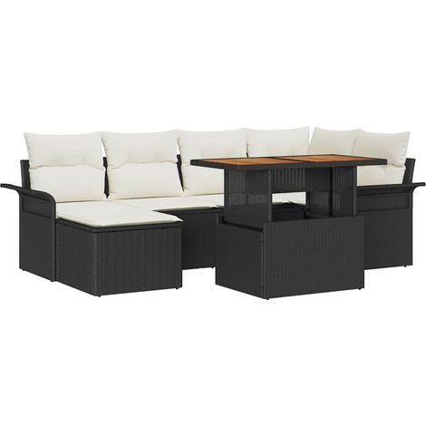 Garden Sofa Set with Storage 7 pcs Black Poly rattan vidaXL