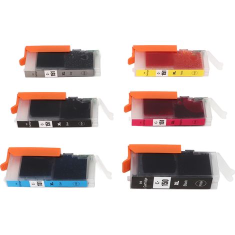 Jeu de 6 Cartouches d'Encre 150 151 pour Canon PIXMA MG5410 MG5510 MG5610 MG6310, Rendu Fluide, Noir Noir Cyan Magenta Jaune Gris, Compatible Haute Qualité (1/5)