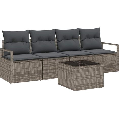 Sofa Set with Cushion with Storage 5 pcs Grey Poly Rattan vidaXL