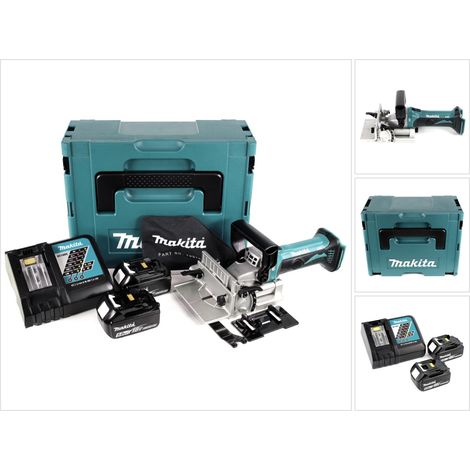Makita – Fraiseuse à rainurer sans fil 18V – 2 batteries 5.0Ah – Vitesse 6500 min-1 – Capacité de coupe 20mm – Pour joints d'ombre et chevilles en bois (1/5)