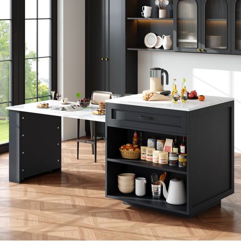 Tavolo bar allungabile con contenitore in MDF nero 133-202 x 70 x 93,5 cm (1/5)