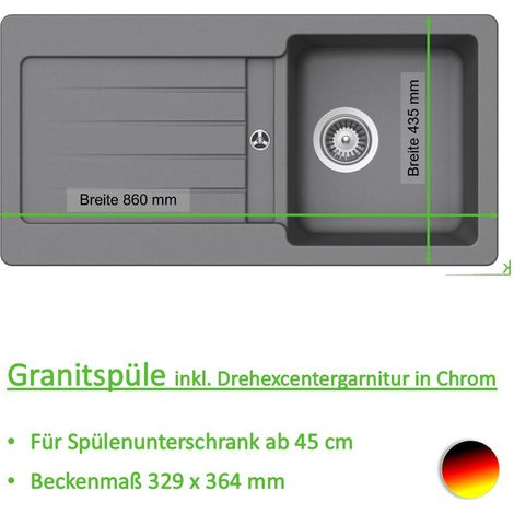 Granitspüle Victory S-VEL 860.60 - light gray mit Excentergarnitur Küchenspüle Einbauspüle ab 45er Schrank