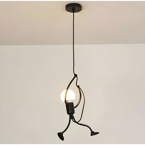 Lustre en métal noir, suspension en forme humaine, culot E27 blanc chaud 4000K (1/5)