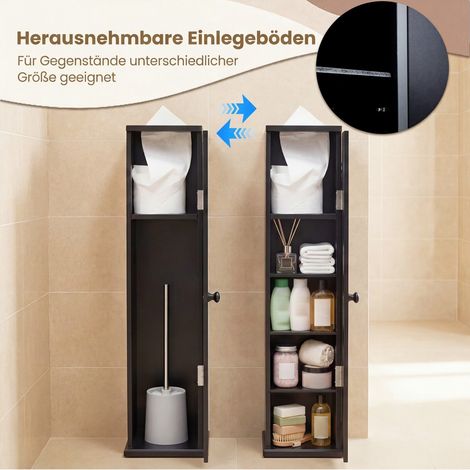 Meuble de salle de bain étroit avec 3 étagères amovibles, largeur 16 cm, meuble pour toilettes, noir (1/5)