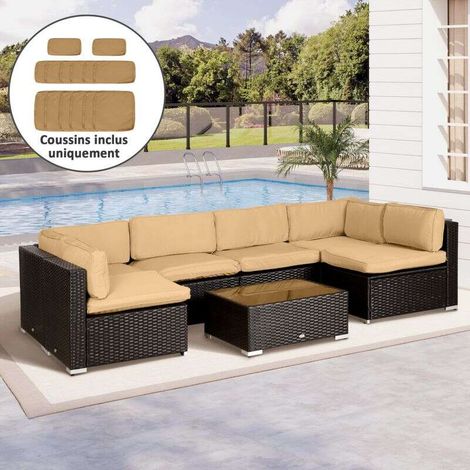 Lot de 14 Housses de Rechange Coussins Salon de Jardin - 6 Housses Coussin d'assise, 8 Housses Coussin Dossier Marron