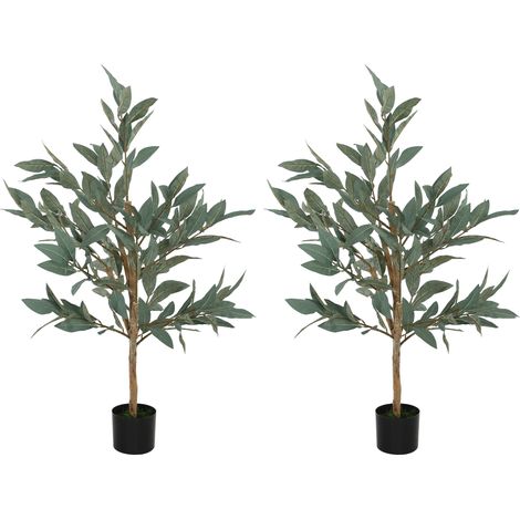 HOMCOM pack de 2 árboles artificiales de laurel 120 cm plantas decorativas para hogar oficina balcón dormitorio verde (1/5)