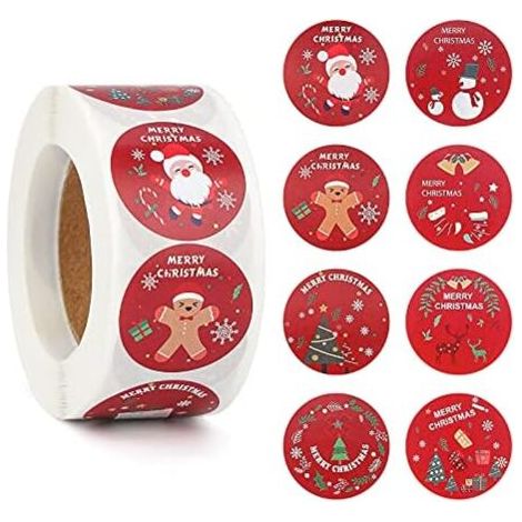 Christmas Stickers 500pcs, 1 Inch Christmas Stickers 8 Designs Round Labels, Christmas Stickers for Envelope Bag Christmas Craft Decorations Party Supplies