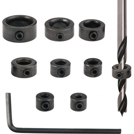 Bohrtiefenanschlag, Bohrtiefenstoppringe, Tiefenanschlaghülsen mit Sechskantschlüssel (3–16 mm) zur Kontrolle der Bohrtiefe (1/5)