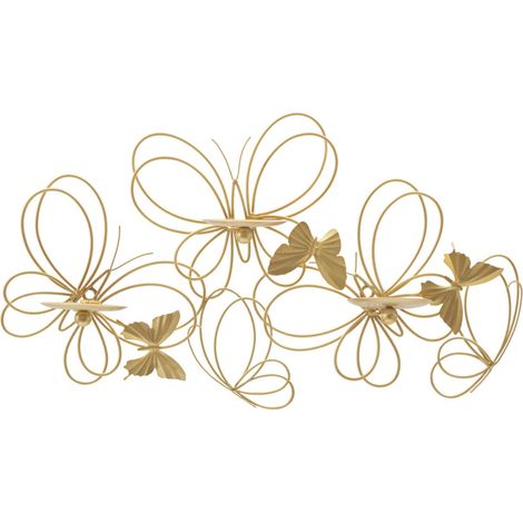 Bougeoir Mural en Métal "Butterflies" 61cm Or (1/5)