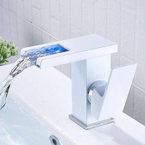 Robinet de salle de bain LED à cascade, blanc (1/5)