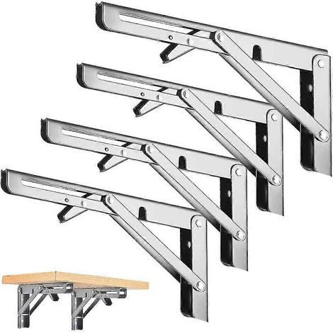 Console murale pliante, ensemble de 4 consoles pliantes en acier inoxydable, support d'étagère robuste, support gain de place (1/5)
