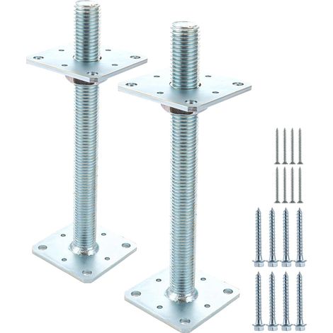 2 Pièces Support de Poteau, Galvanisé 80 mm x 80 mm x 250 mm Pied de Poteau Reglable, Pied Poteau Base de Sol pour Clôtures, Abris, Carports, Pergolas, Travaux de Construction (1/5)
