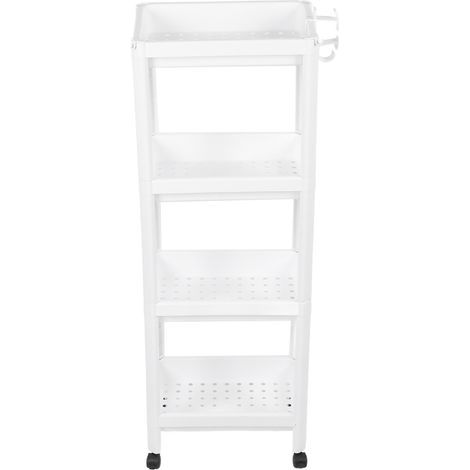 Étagère de tour de salle de bain en plastique, étagère de rangement autoportante, étagère multifonctionnelle pour salon, chambre à coucher, cuisine, blanc, 4 couches (avec roue) (1/5)