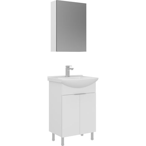 Ensemble Meuble Vasque avec Miroir (2 Pièces) "Purus 55" - 55 x 50 x 83 cm - White (1/3)