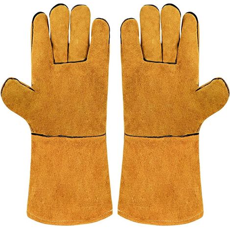 Filiyano-Gants de soudage résistants à la chaleur, gants en cuir refendu standard pour le soudage, le chauffage au bois, les poêles, les fours, les (1/2)