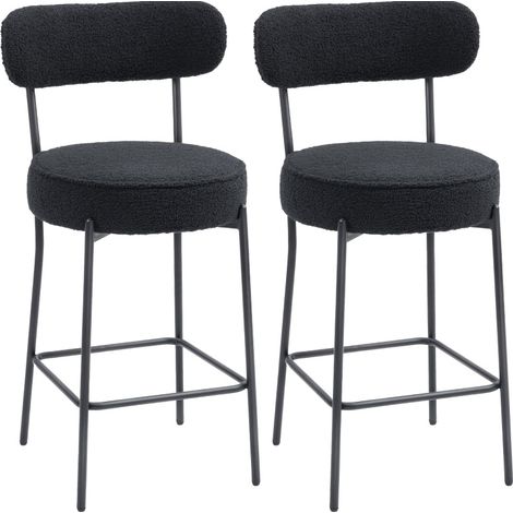 2er-Set gepolsterte Barhocker mit Fußstütze aus Polyester und schwarzem Metall MODENUIT (1/4)