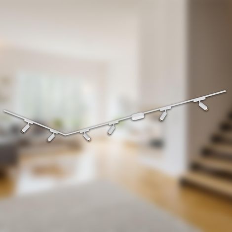 Système de rail set complet, 6x LED Spots, forme L, lampes, orientable, système de rail lumineux pour plafond, spot rail, lampe de plafond, plafonnier, spotlight, 3m, blanc (1/5)