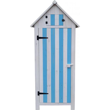 ARM0805RBB Armario de jardín Foresta de madera de abeto azul y blanco, 65 x 44 cm, 3 estantes, impermeable, techo alquitranado (1/4)