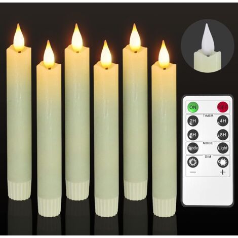 BUNTHAUS Lot de 6 bougies LED, fonctionnant avec piles et télécommande, lumière vacillante sans flamme, bougies coniques ivoire pour décoration de table à la maison (1/5)